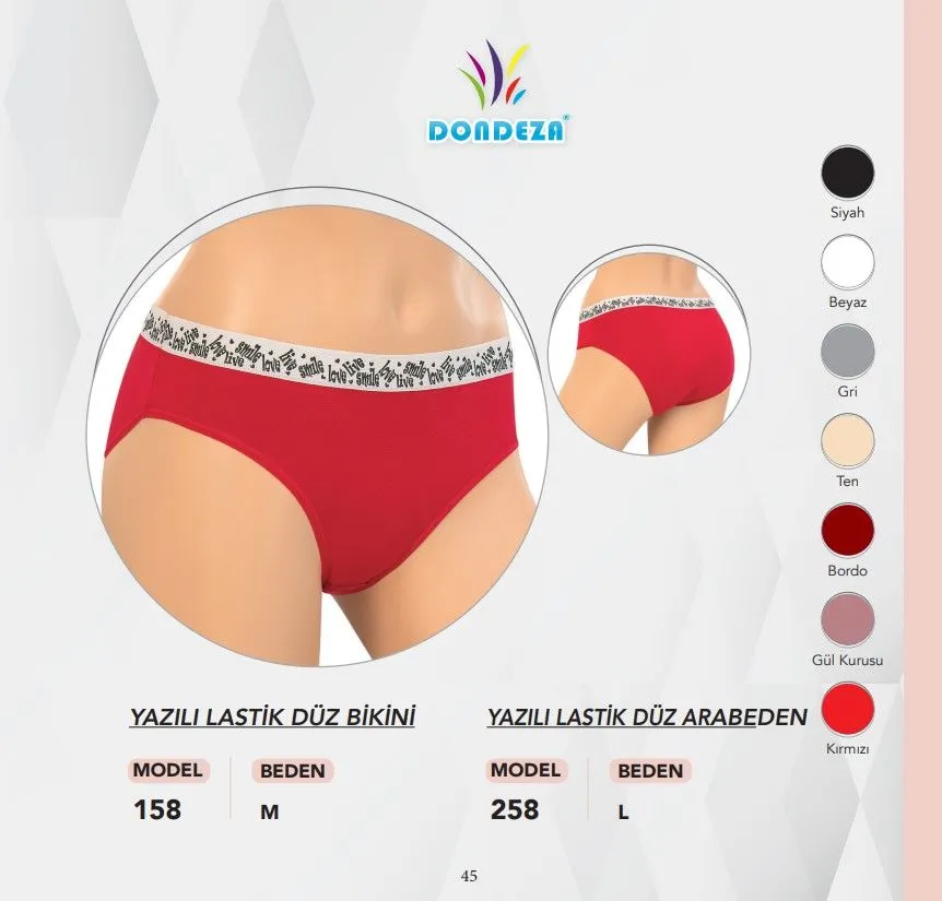 Dondeza 158 Beli Yazılı Düz Bayan Bikini 12'li