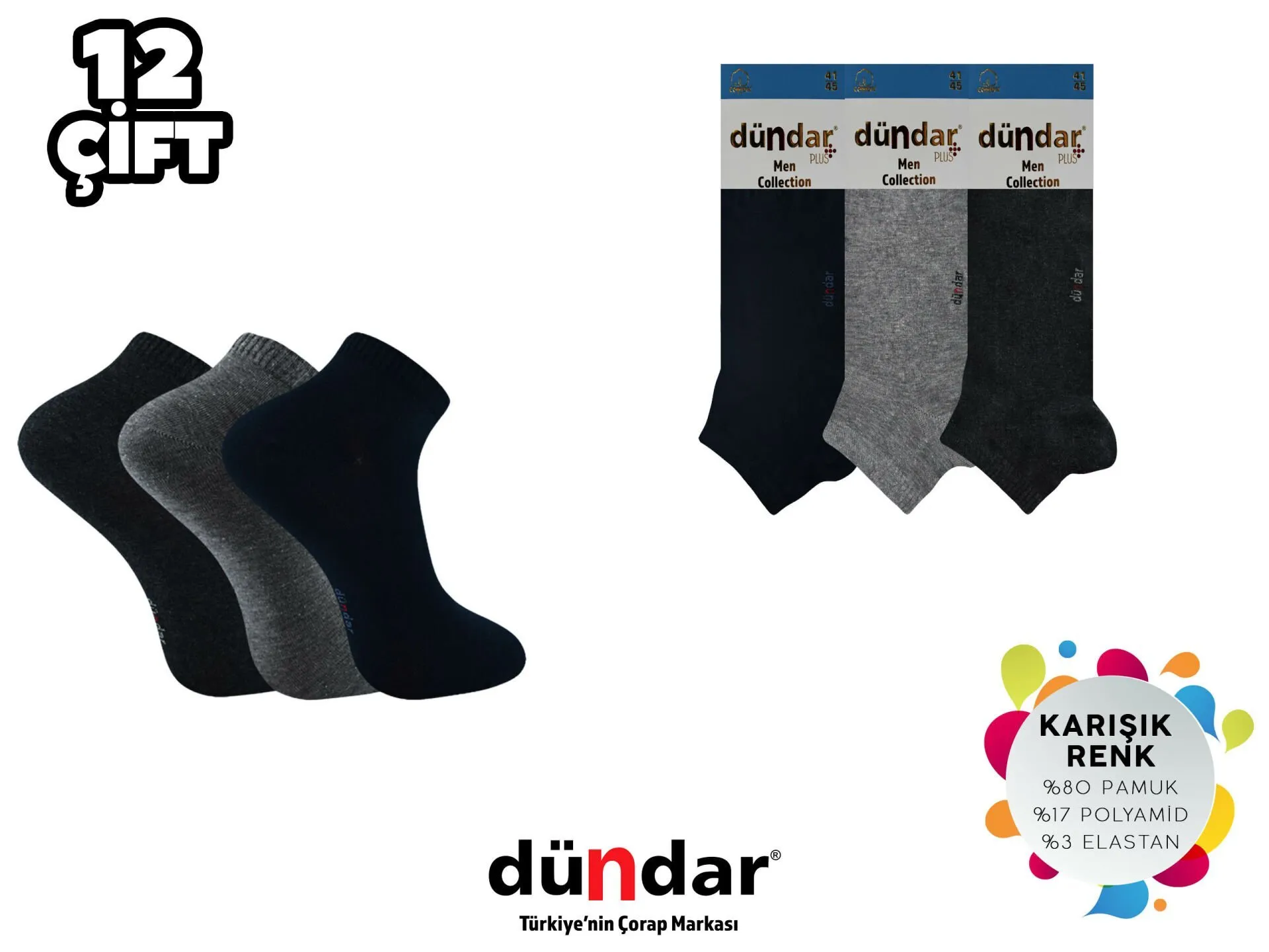 Dündar Dikişsiz Yıkamalı Kokulu Erkek Likralı Penye Patik Çorap 12'li