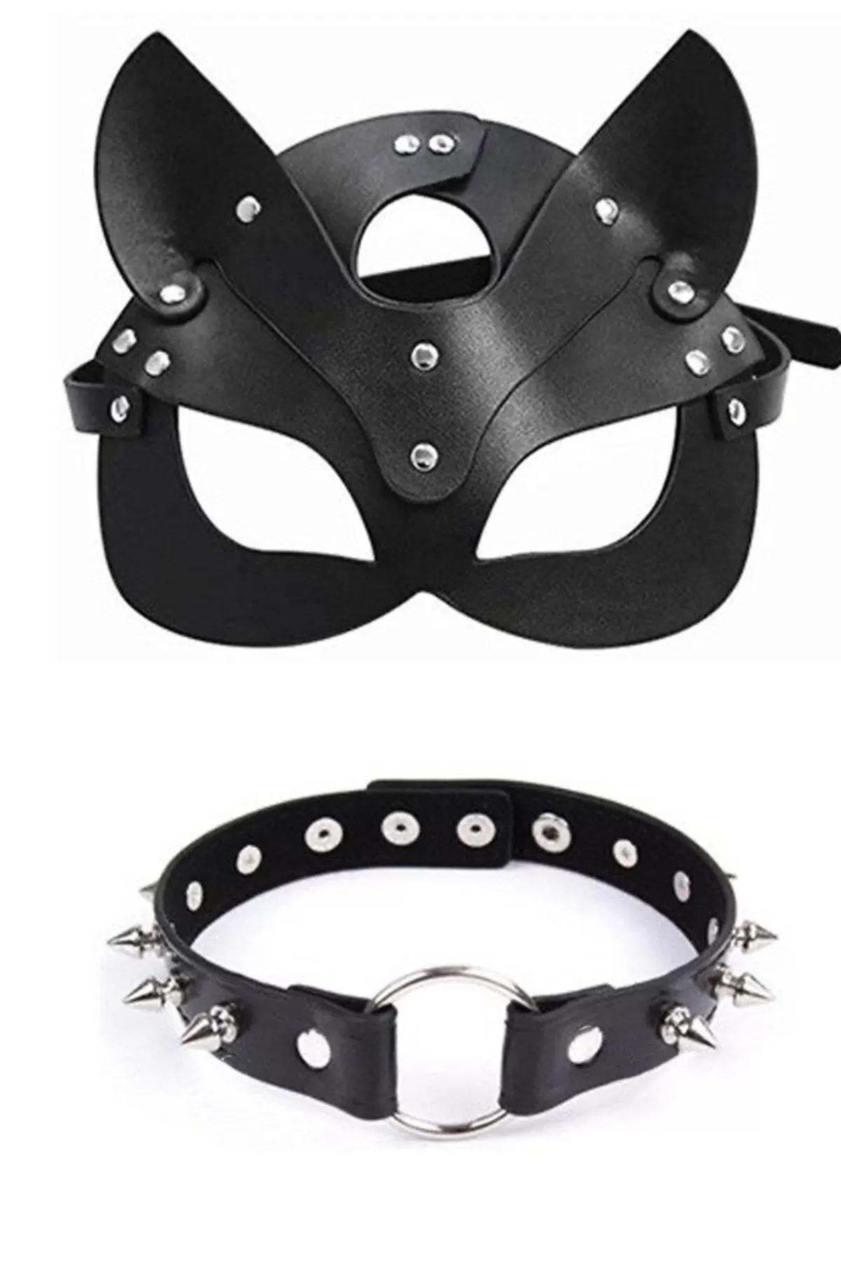 Maske Ve Çivili Deri Sexi Boyun Tasması İkili Set 064